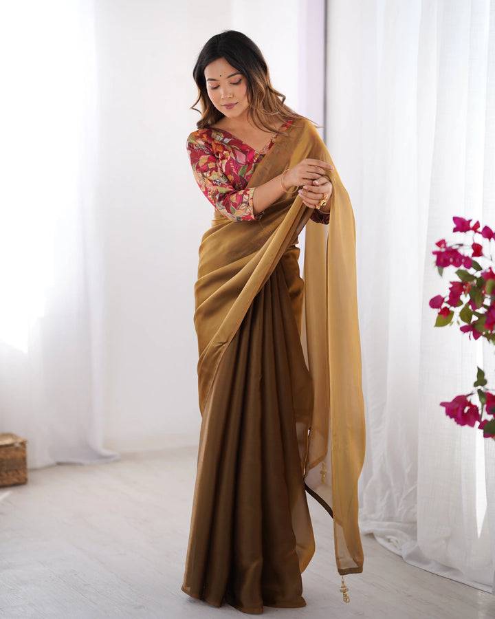 Brown Fancy Saree with Art Silk Designer Blouse for Women