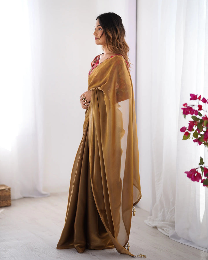 Brown Fancy Saree with Art Silk Designer Blouse for Women