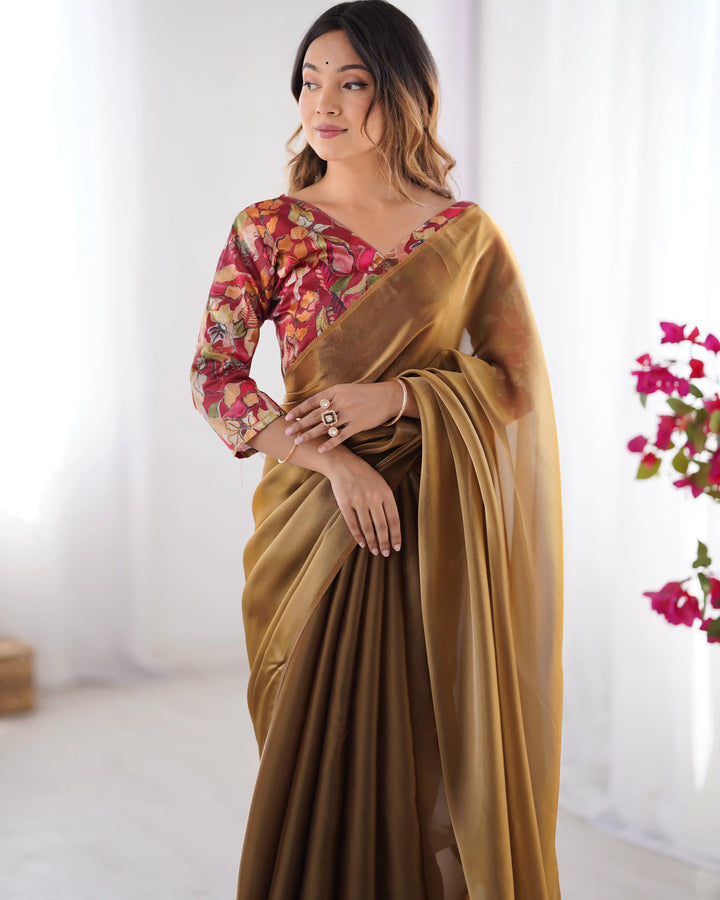 Brown Fancy Saree with Art Silk Designer Blouse for Women