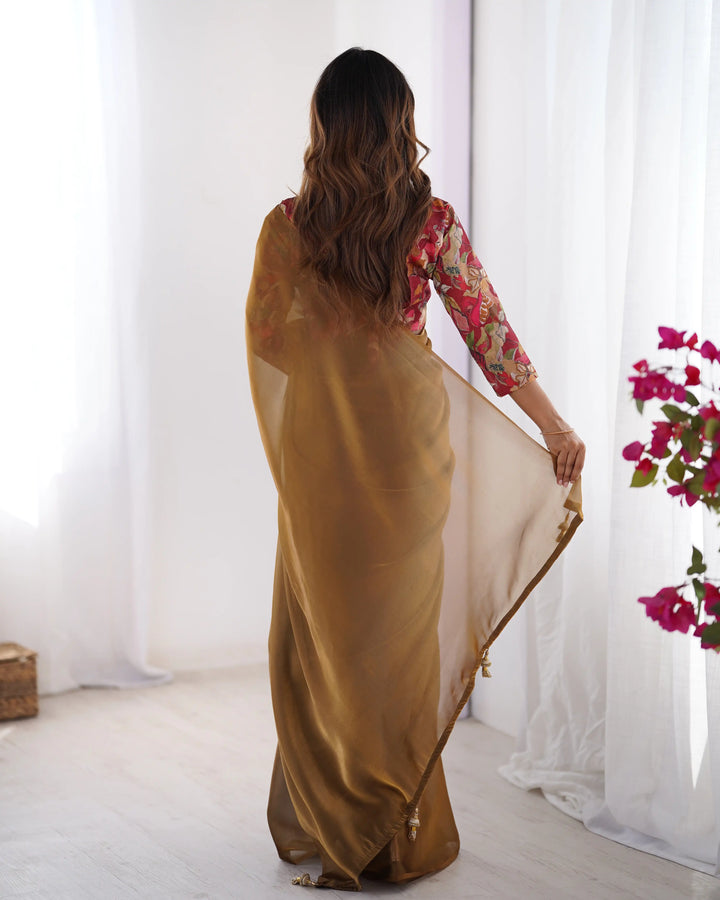 Brown Fancy Saree with Art Silk Designer Blouse for Women