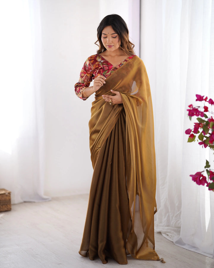Brown Fancy Saree with Art Silk Designer Blouse for Women