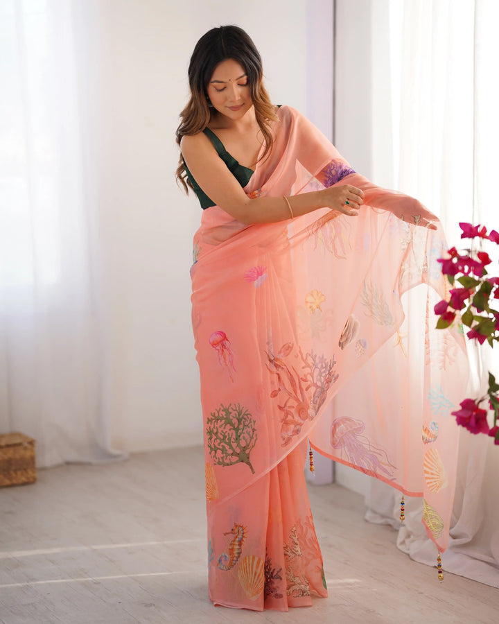 Peach Fancy Saree with Designer Art Silk Blouse for Women
