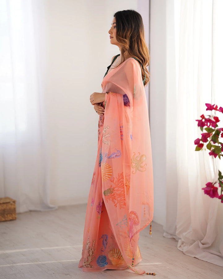 Peach Fancy Saree with Designer Art Silk Blouse for Women