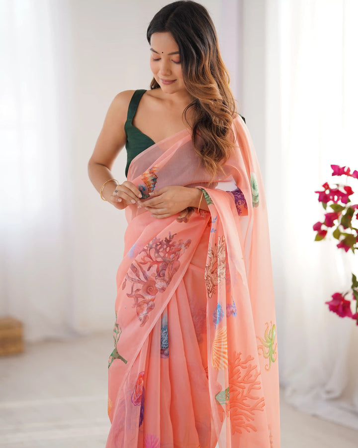 Peach Fancy Saree with Designer Art Silk Blouse for Women