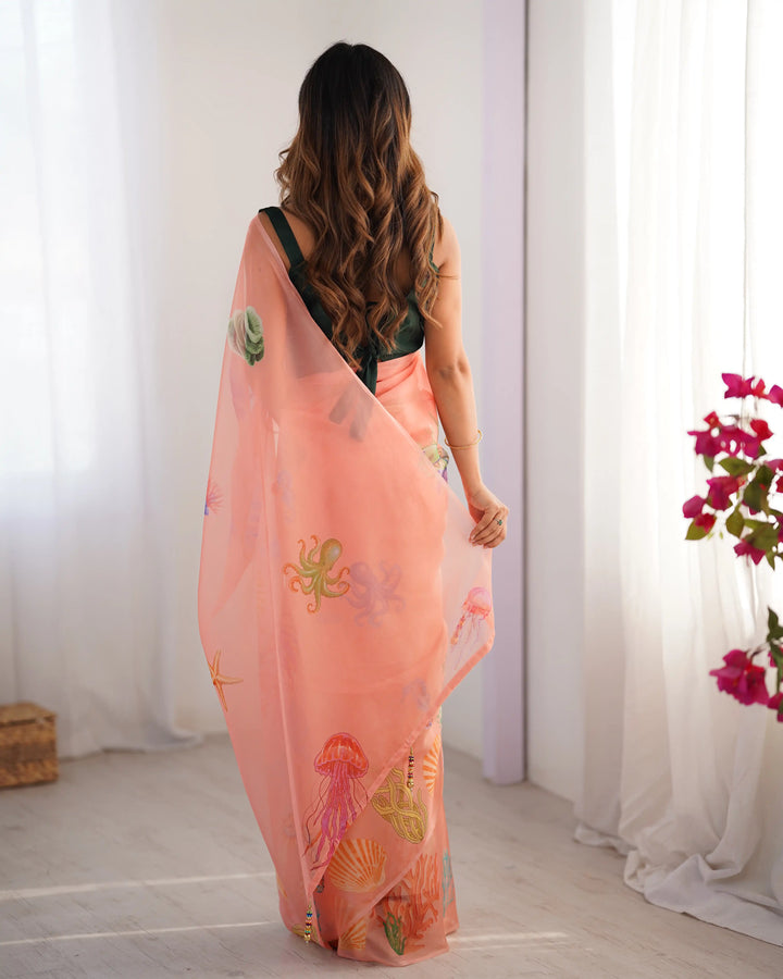 Peach Fancy Saree with Designer Art Silk Blouse for Women