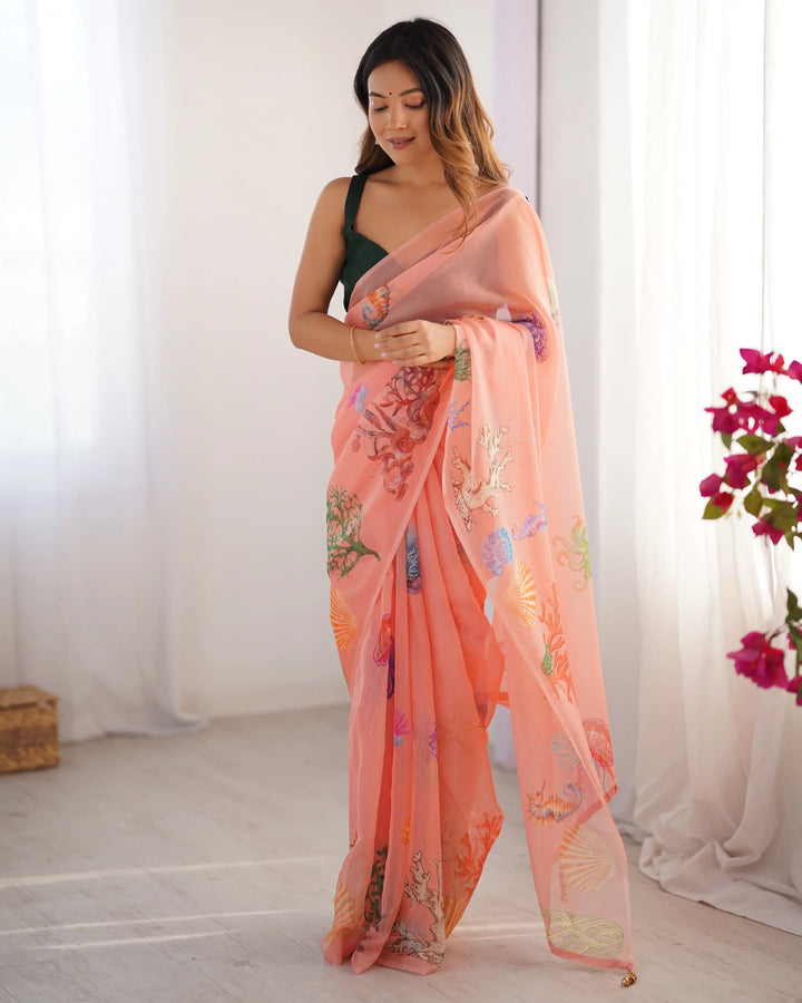 Peach Fancy Saree with Designer Art Silk Blouse for Women