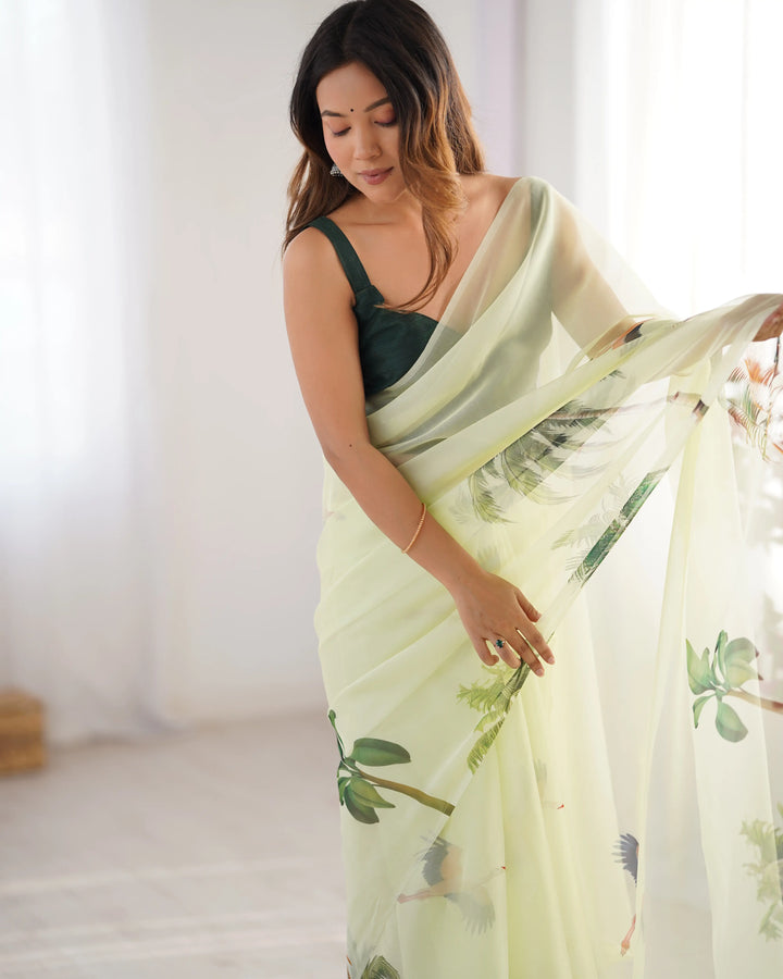 Pista Green Organza Saree with Art Silk Blouse Designer Party Wear