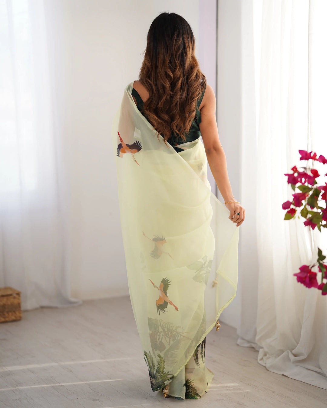 Pista Green Organza Saree with Art Silk Blouse Designer Party Wear