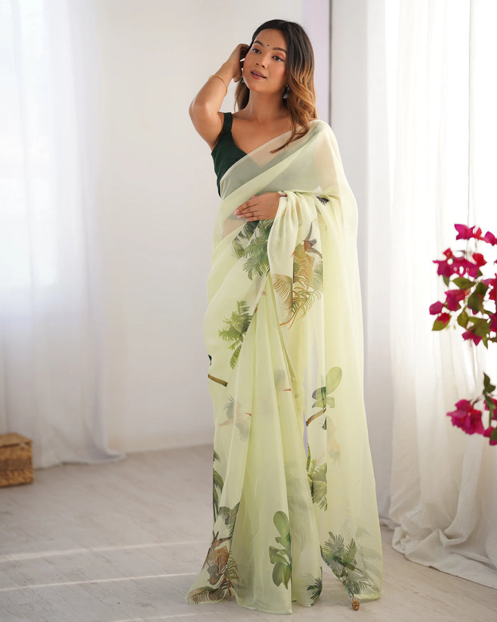Pista Green Organza Saree with Art Silk Blouse Designer Party Wear