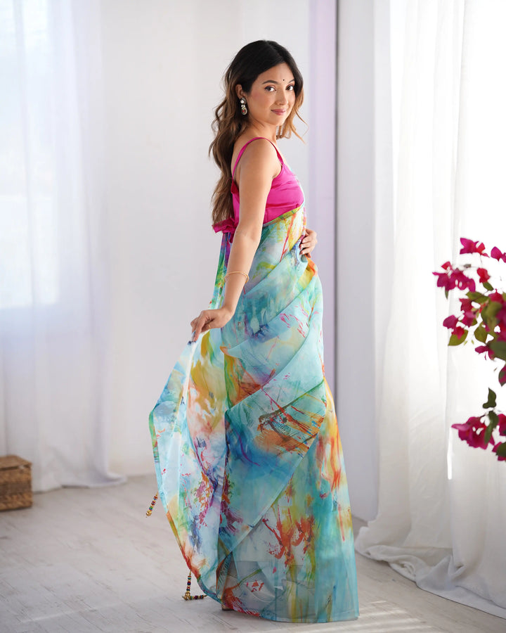 Stylish Multicolor Designer Saree in Organza for Party Wear