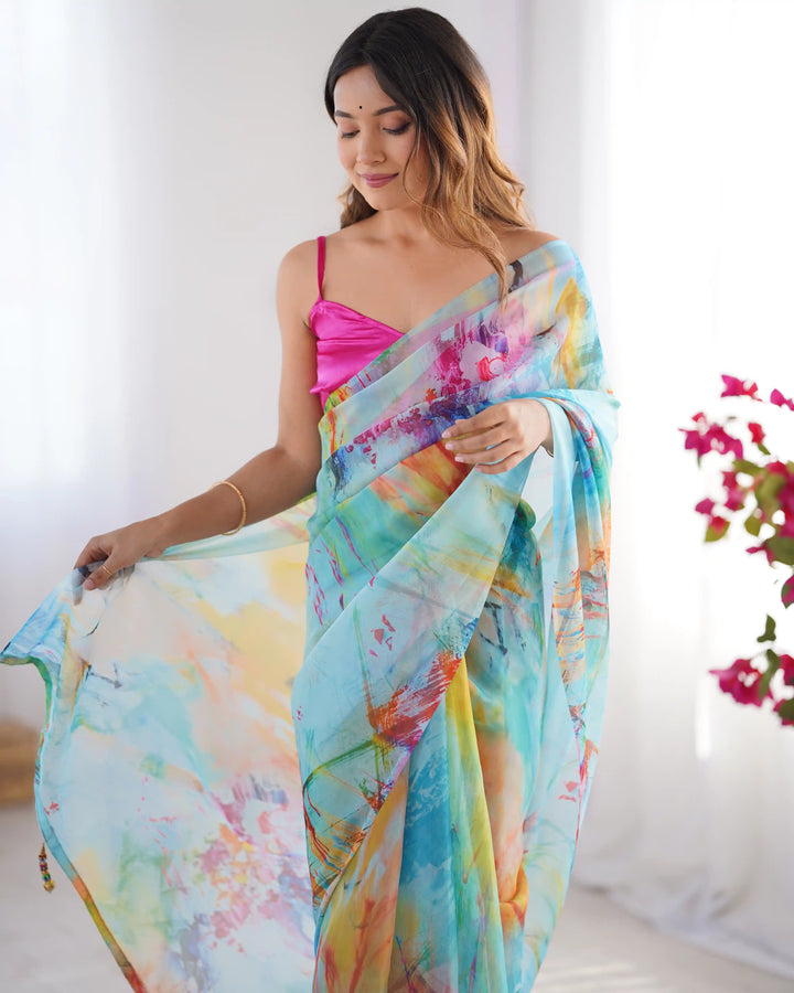 Stylish Multicolor Designer Saree in Organza for Party Wear