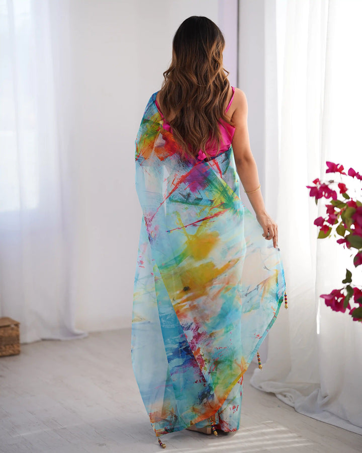 Stylish Multicolor Designer Saree in Organza for Party Wear