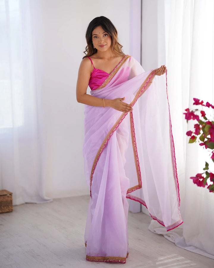 Lavender Twill Net Designer Saree with Art Silk Blouse for Party Wear