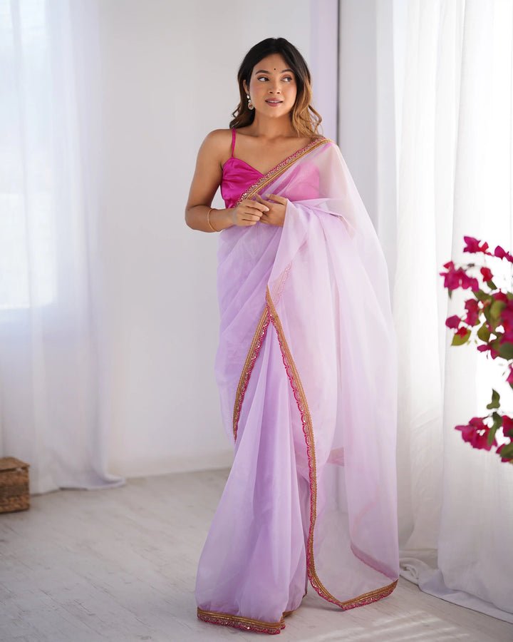 Lavender Twill Net Designer Saree with Art Silk Blouse for Party Wear