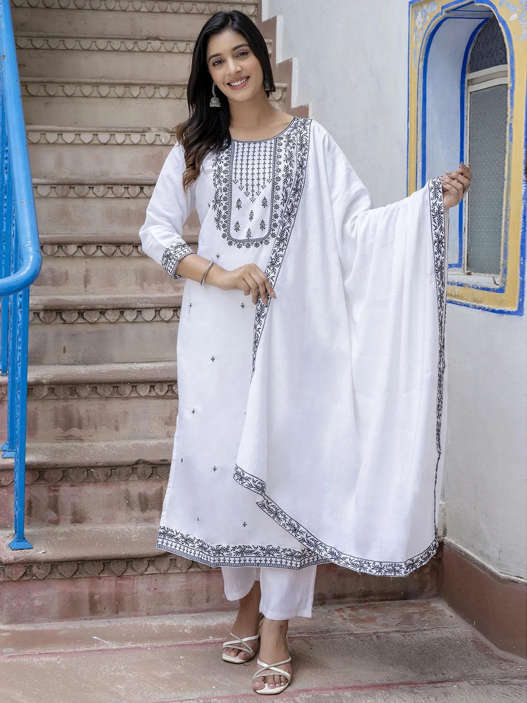 Viscose Roman Silk Designer Salwar Kameez with Nazmin Dupatta