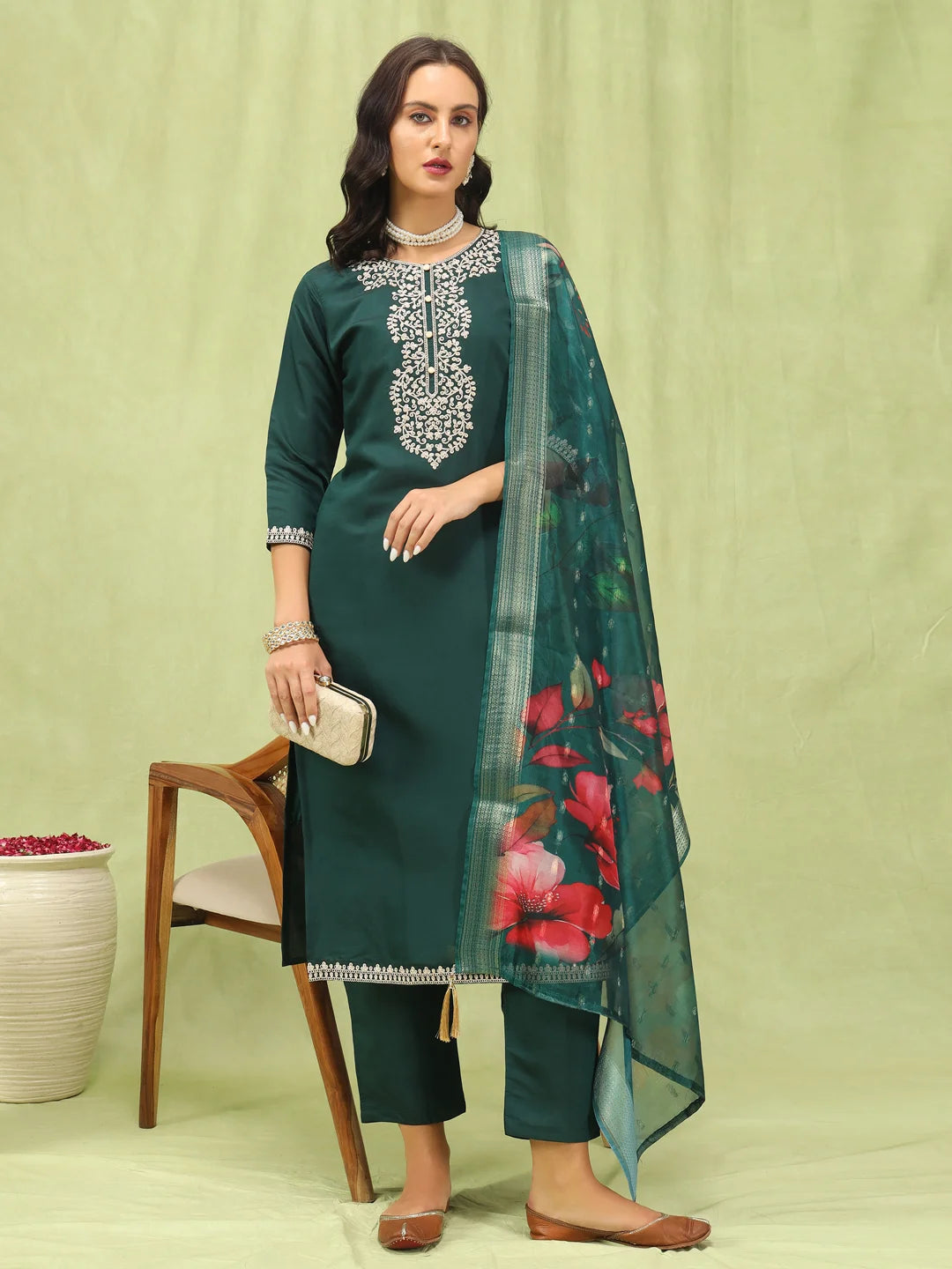 Elegant Designer Salwar Kameez in Viscose Roman Silk and Organza
