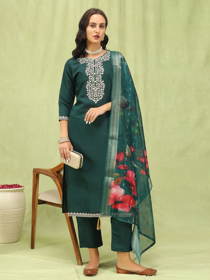 Elegant Designer Salwar Kameez in Viscose Roman Silk and Organza