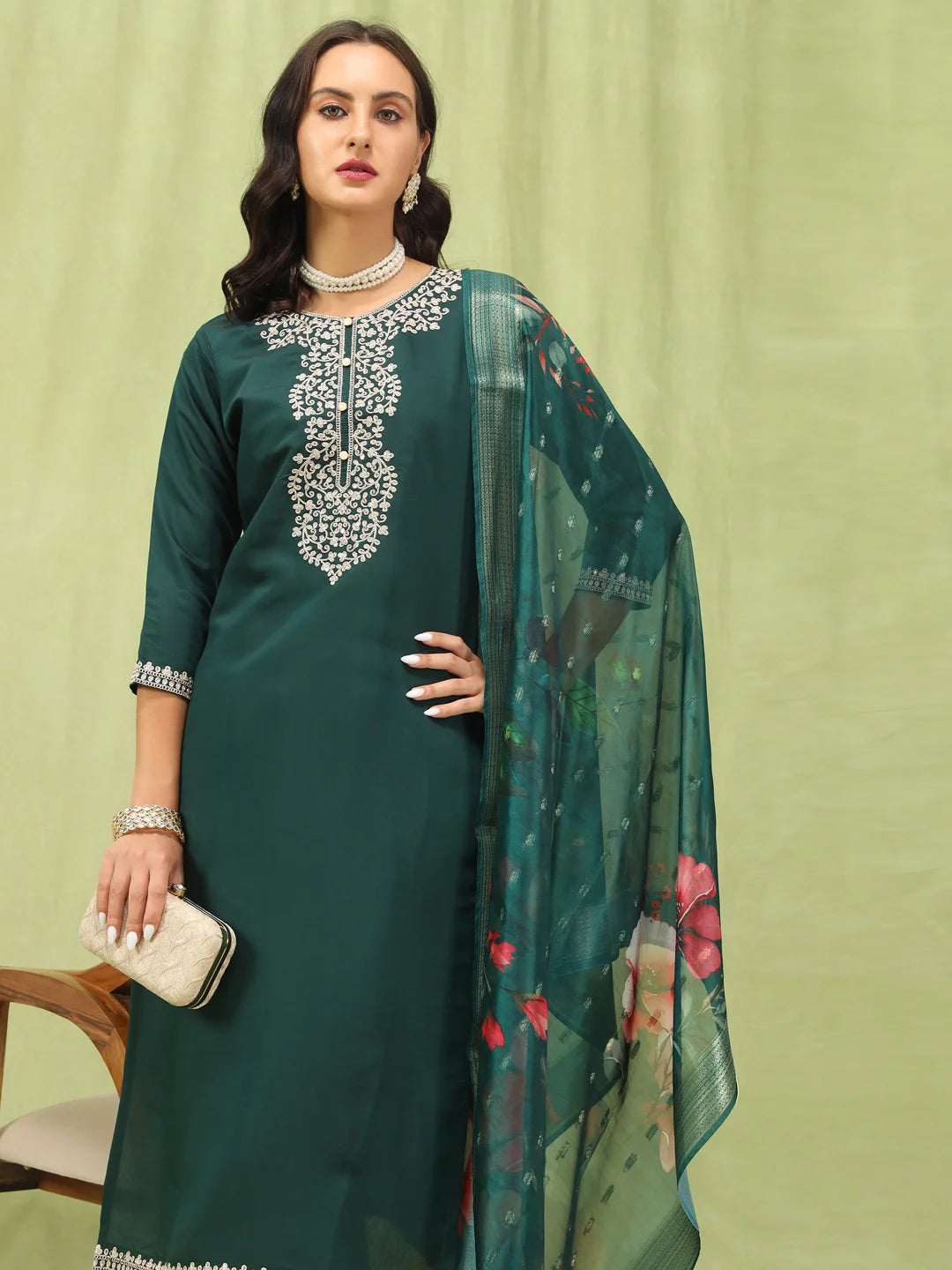 Elegant Designer Salwar Kameez in Viscose Roman Silk and Organza