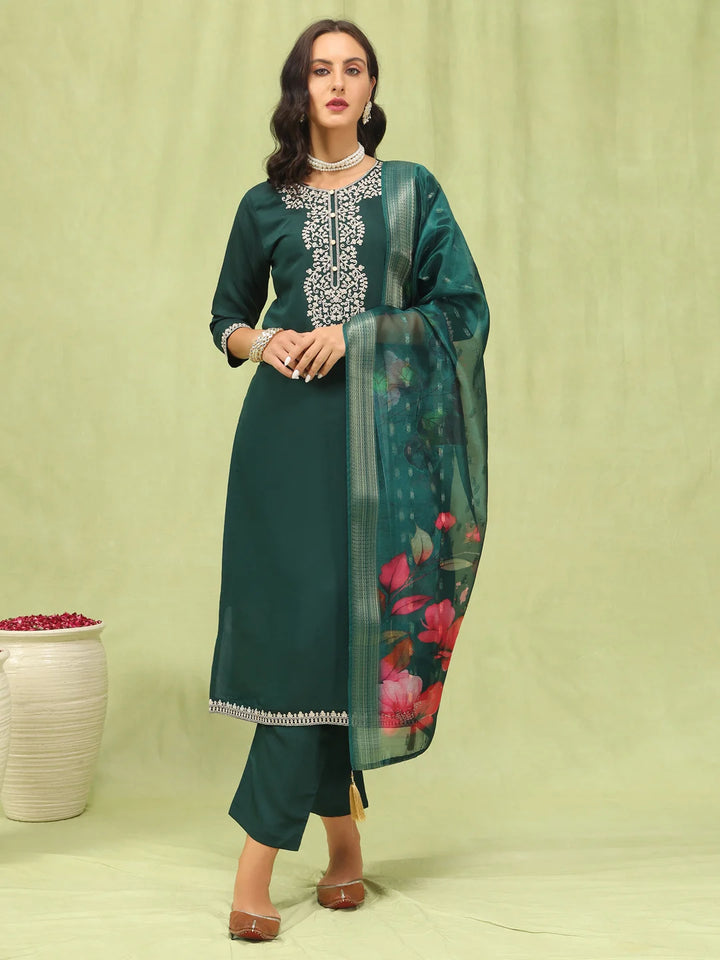 Elegant Designer Salwar Kameez in Viscose Roman Silk and Organza