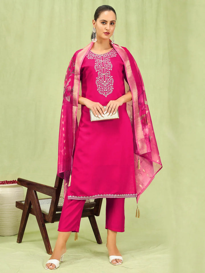 Elegant Designer Salwar Kameez in Viscose Roman Silk and Organza