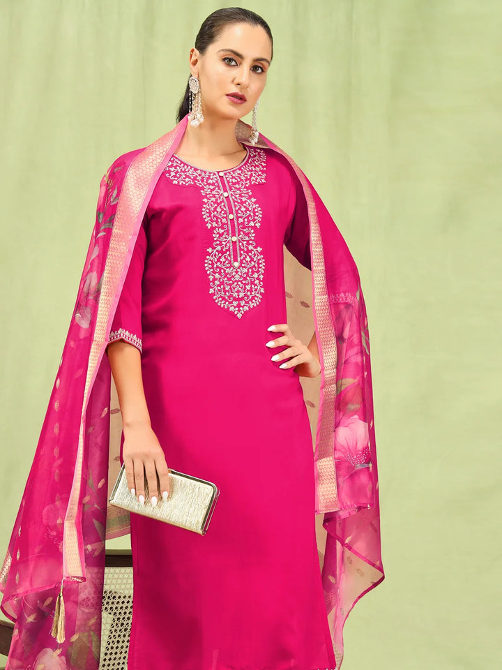 Elegant Designer Salwar Kameez in Viscose Roman Silk and Organza