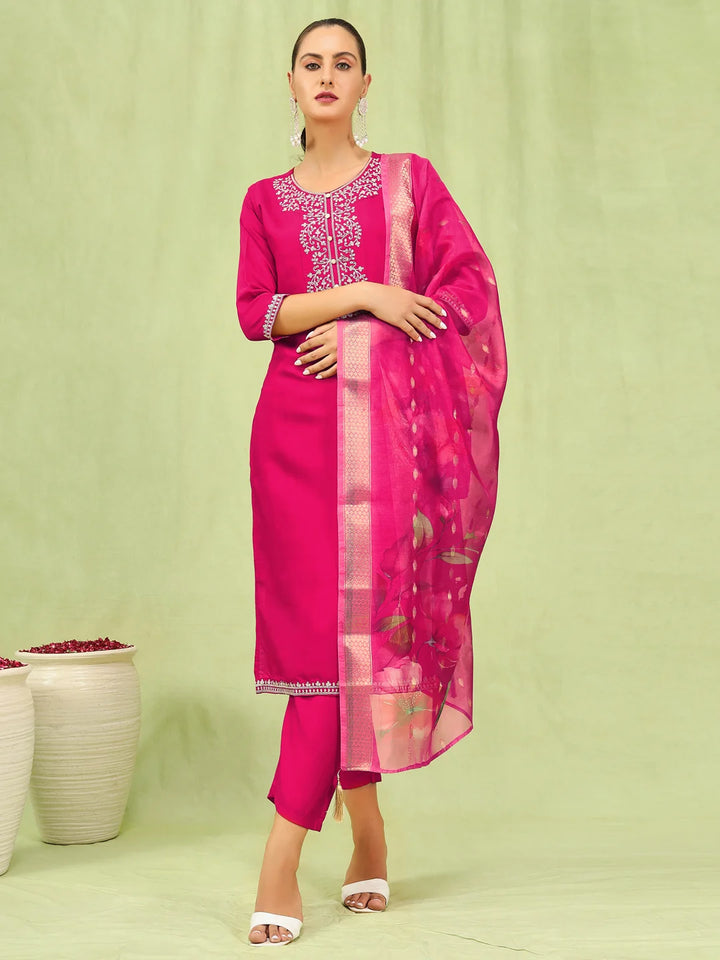 Elegant Designer Salwar Kameez in Viscose Roman Silk and Organza