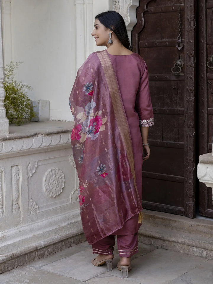 Viscose Roman Silk Salwar Kameez Set with Designer Embroidery