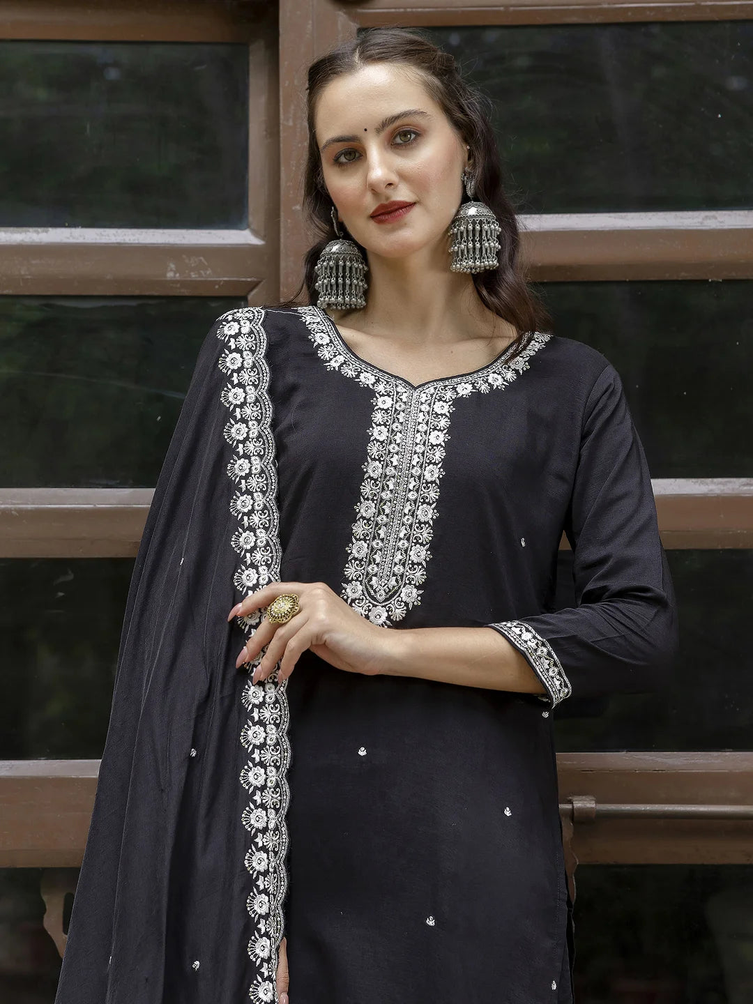 Stylish Viscose Roman Silk Salwar Kameez with Embroidered Work