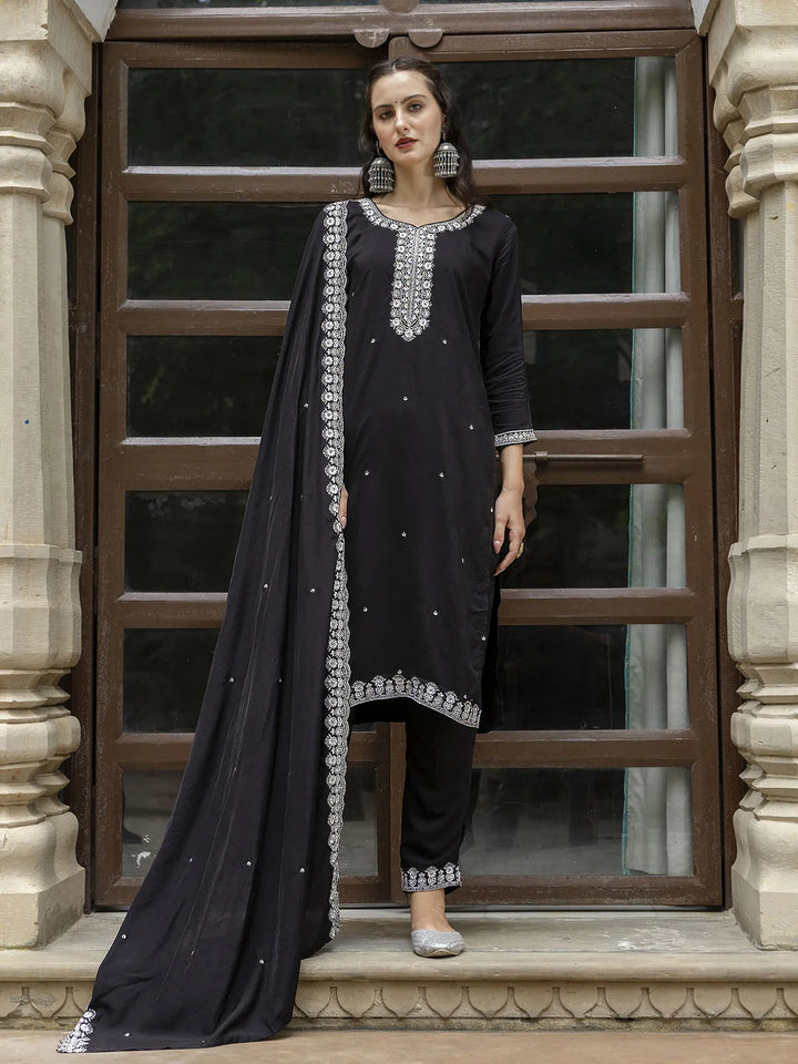 Stylish Viscose Roman Silk Salwar Kameez with Embroidered Work
