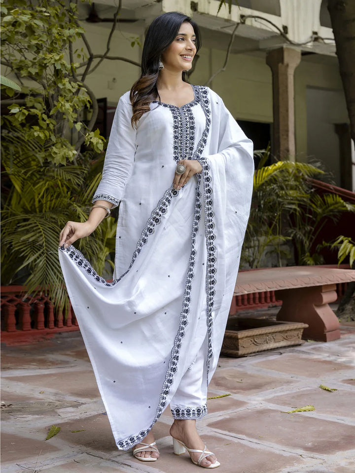 Stylish Viscose Roman Silk Salwar Kameez with Embroidered Work