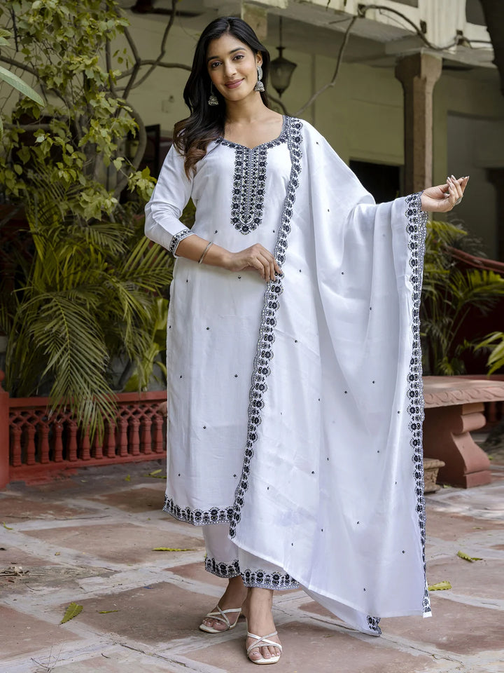 Stylish Viscose Roman Silk Salwar Kameez with Embroidered Work
