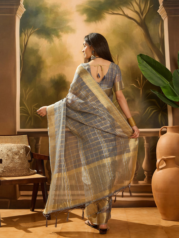 Elegant Khadi Organza Saree with Jacquard Design Festive Wear Look