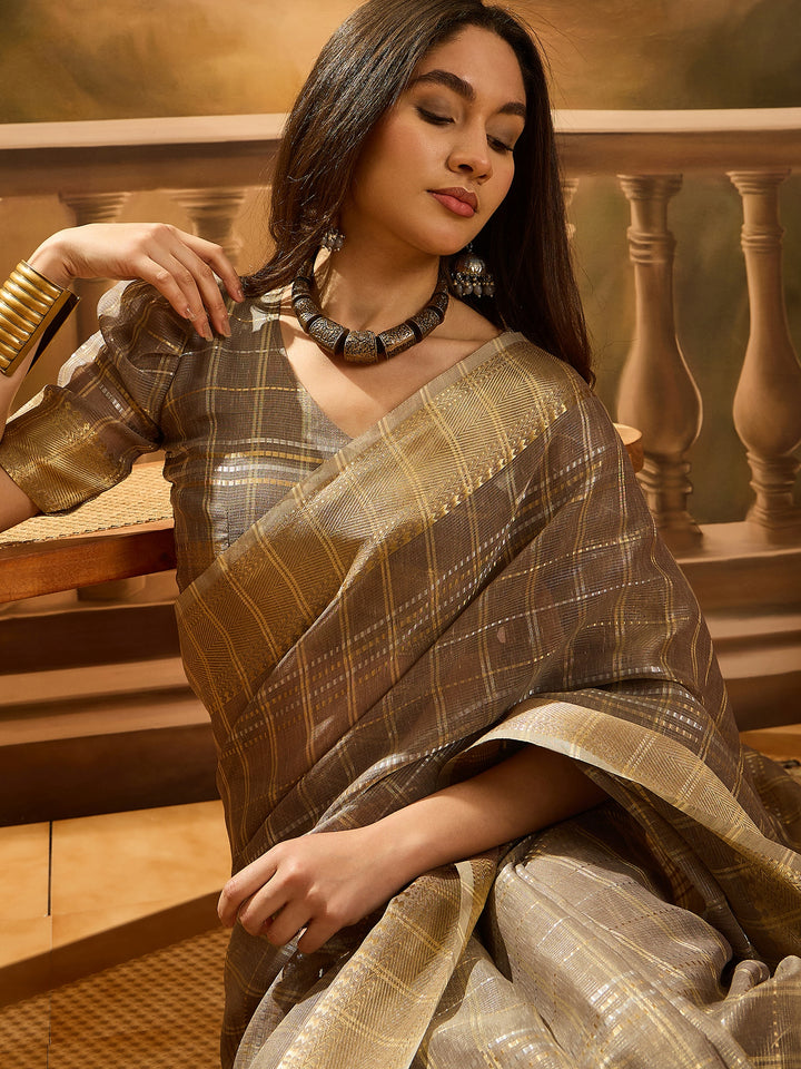 Elegant Khadi Organza Saree with Jacquard Design Festive Wear Look