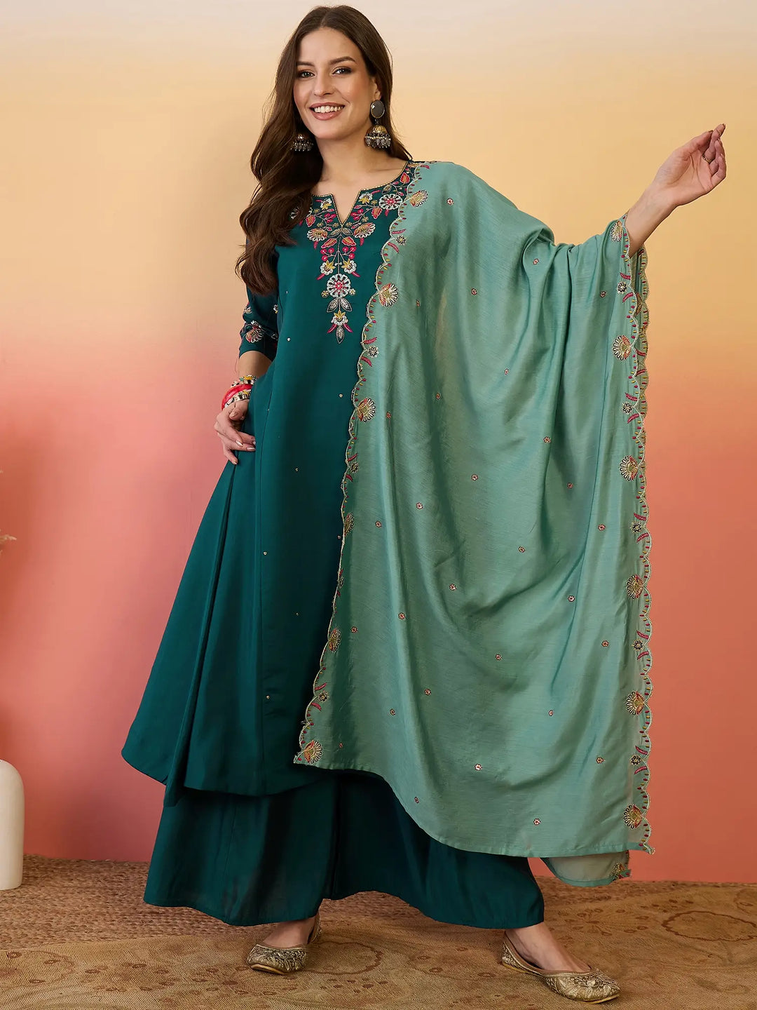 Designer Embroidered Silk Palazzo Set for Special Occasions
