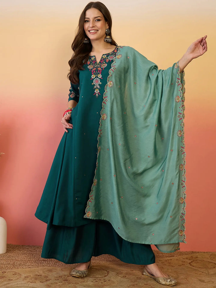 Designer Embroidered Silk Palazzo Set for Special Occasions