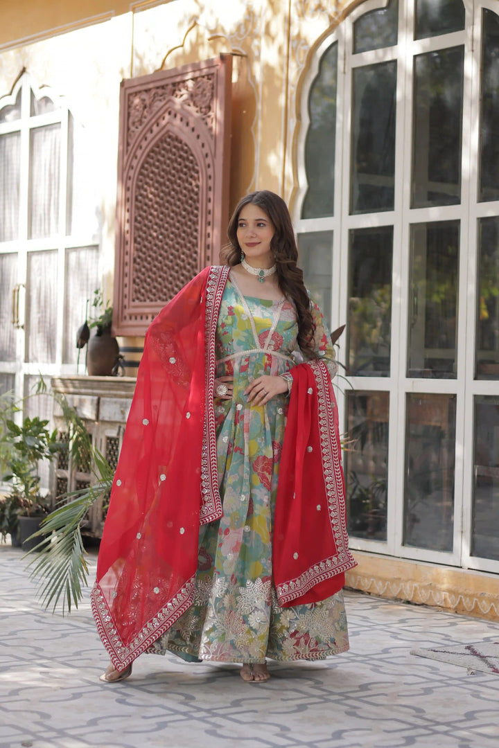Chic Long Kurti with Embroidered Work & Foil Detailing