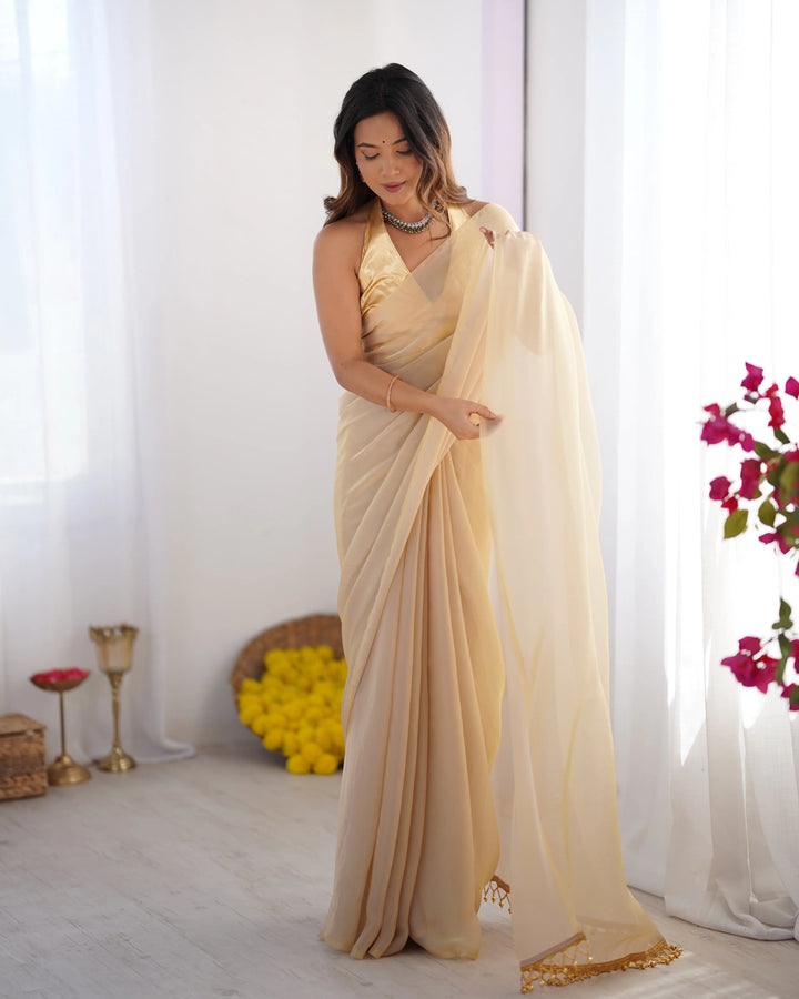 Timeless Peach Saree in Organza with Art Silk Blouse