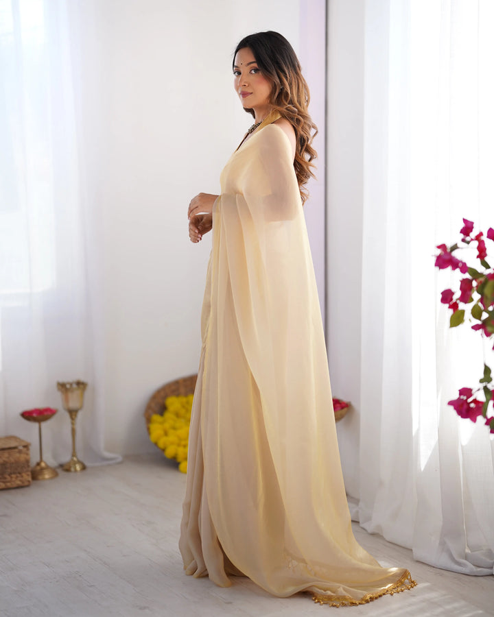 Timeless Peach Saree in Organza with Art Silk Blouse