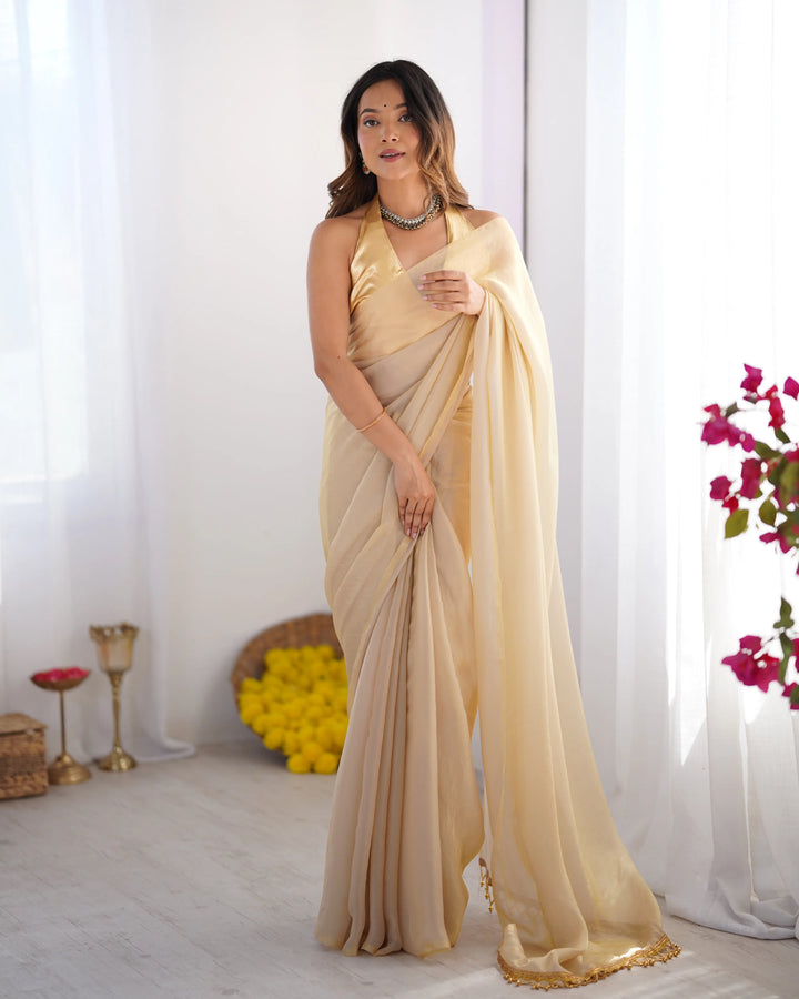 Timeless Peach Saree in Organza with Art Silk Blouse