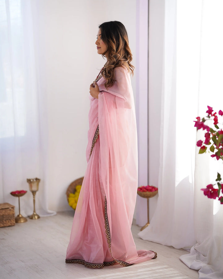 Light Pink Saree for Wedding & Festive Wear – Elegant Design
