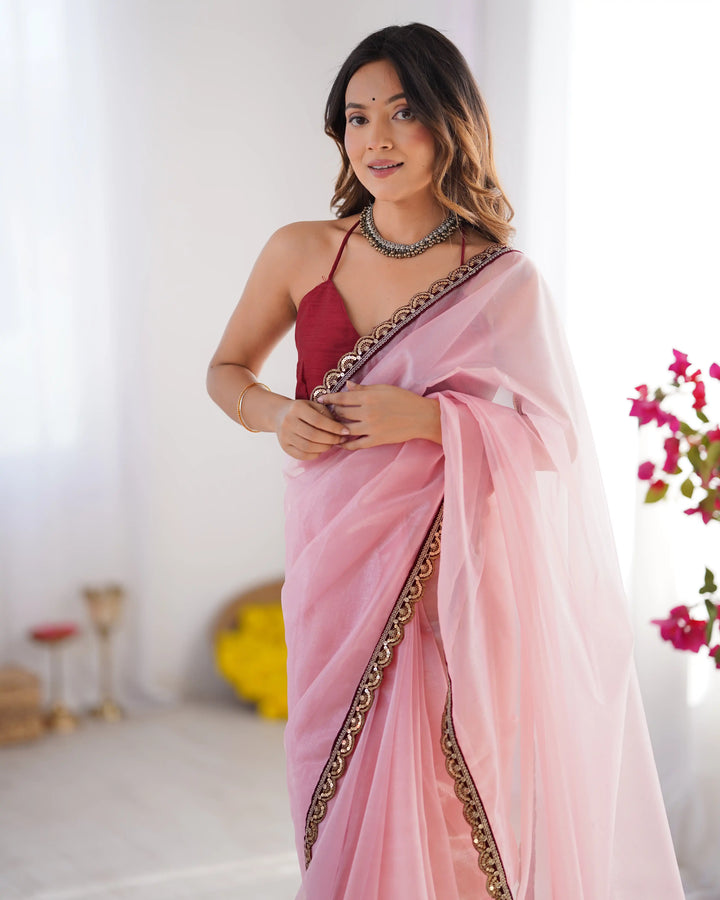 Light Pink Saree for Wedding & Festive Wear – Elegant Design