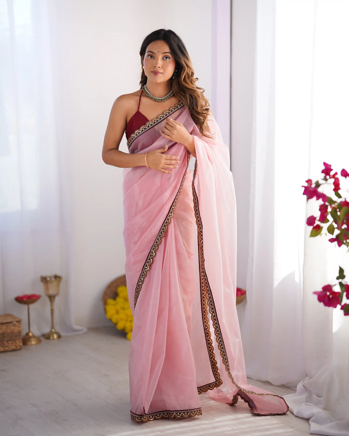 Light Pink Saree for Wedding & Festive Wear – Elegant Design