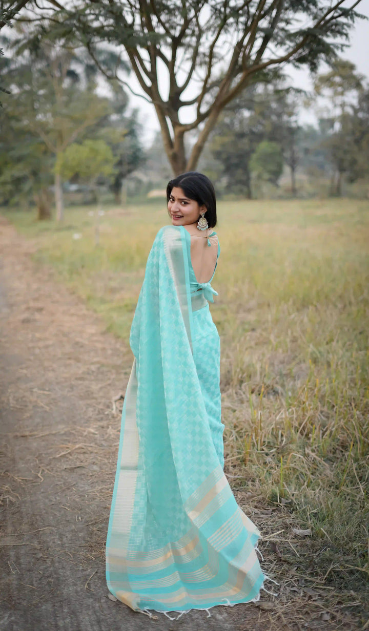 Classy Kalyani Silk Saree & Blouse with Designer Weaving Checks