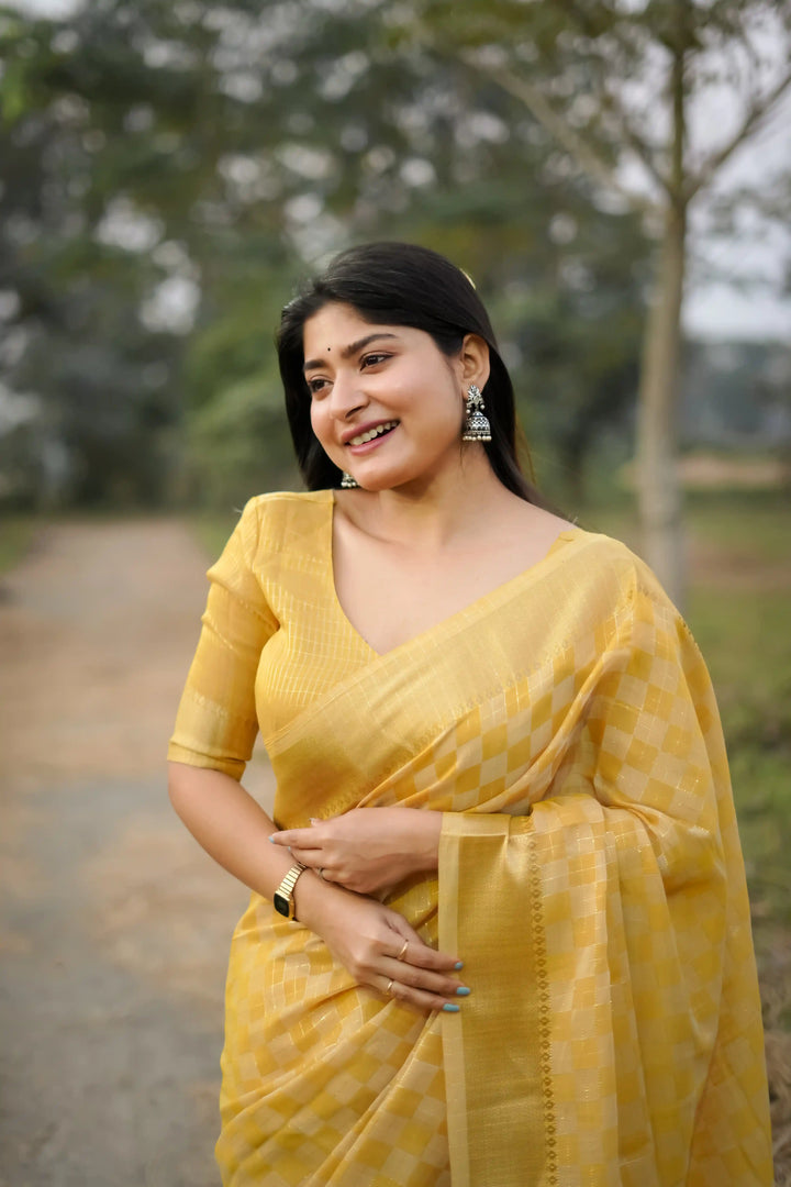 Classy Kalyani Silk Saree & Blouse with Designer Weaving Checks