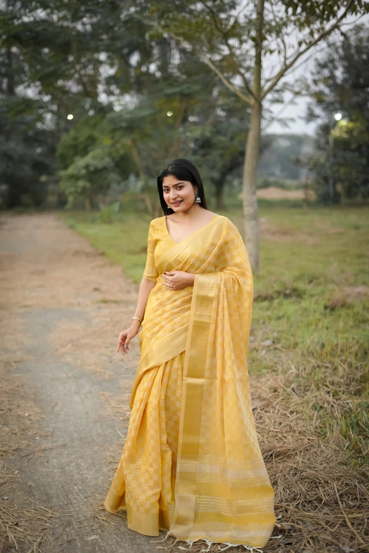Classy Kalyani Silk Saree & Blouse with Designer Weaving Checks