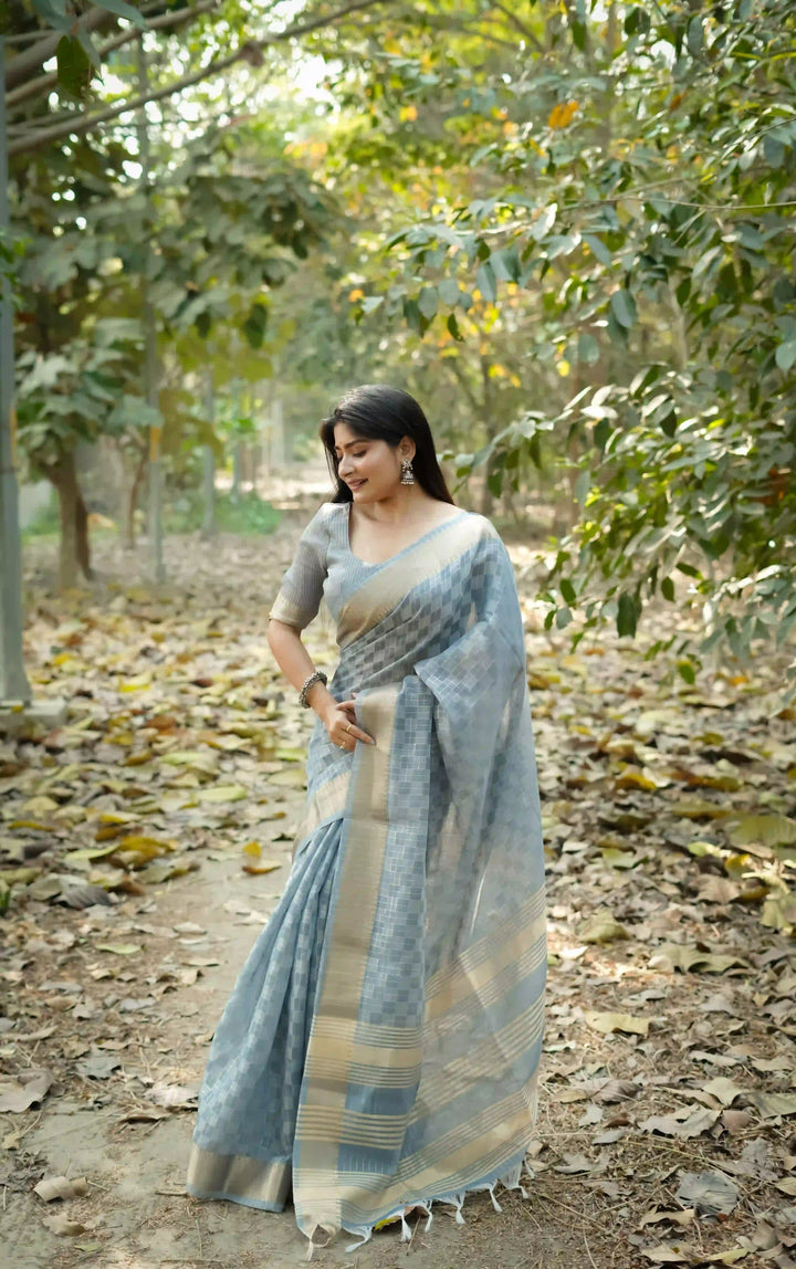 Classy Kalyani Silk Saree & Blouse with Designer Weaving Checks