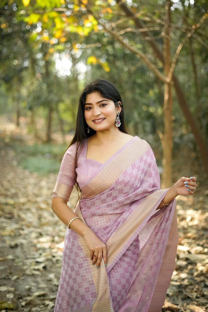 Classy Kalyani Silk Saree & Blouse with Designer Weaving Checks