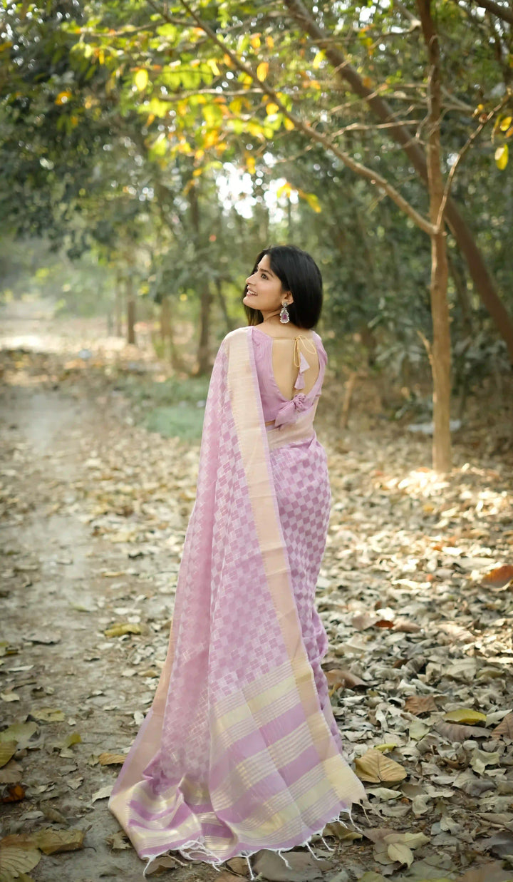 Classy Kalyani Silk Saree & Blouse with Designer Weaving Checks