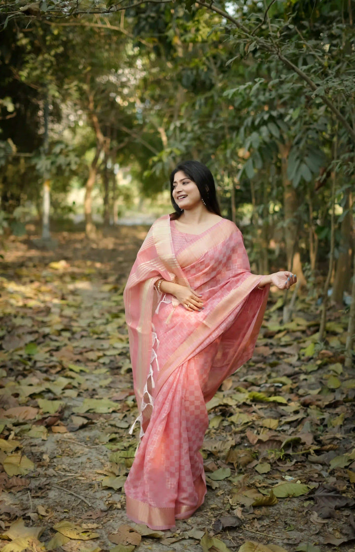 Classy Kalyani Silk Saree & Blouse with Designer Weaving Checks
