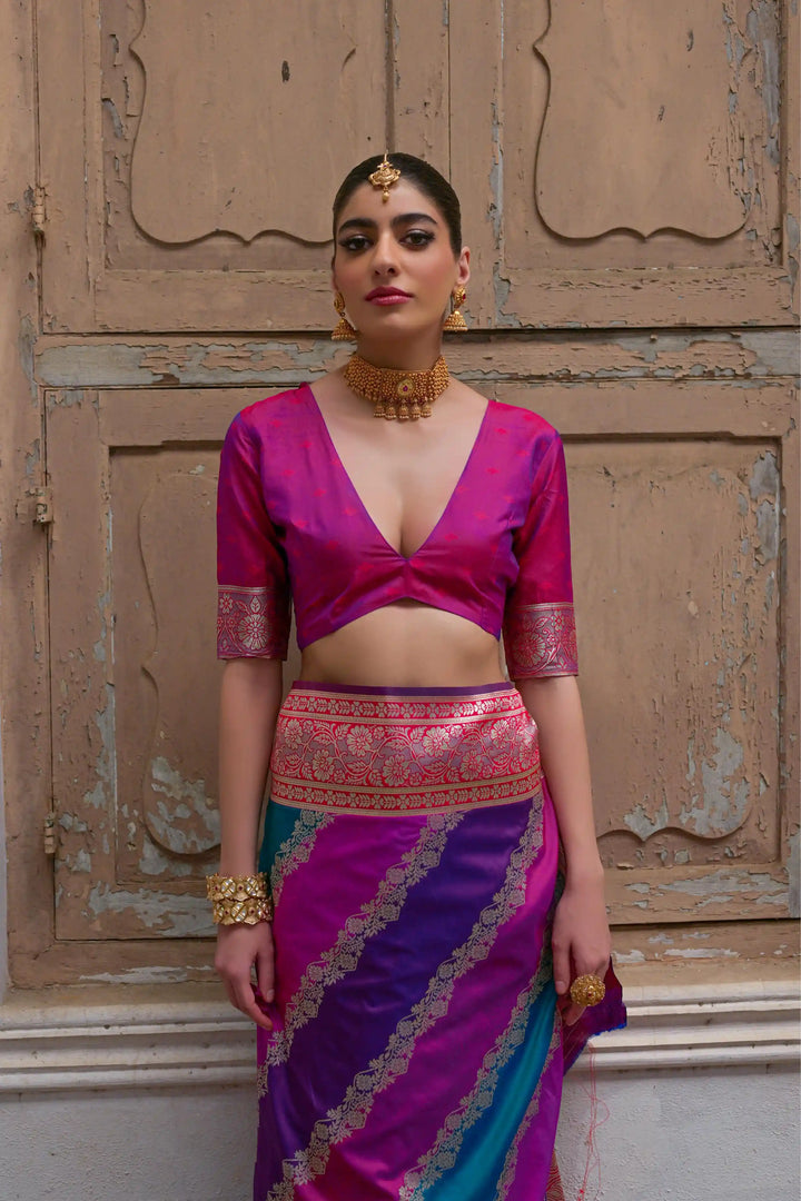 Classic Banarasi Silk Saree with Handloom Kadwa Style Designer Blouse